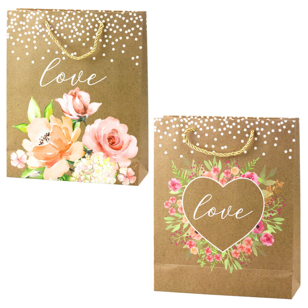 Cadeautas Love opdruk bloemen glitter 32 x 26 x 10 cm