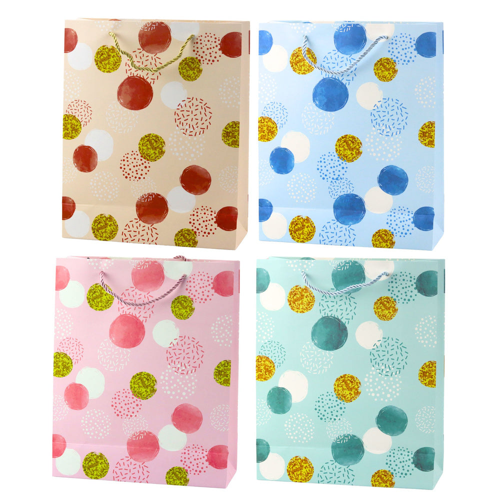 Cadeautas met stippenpatroon goud pastel 32 × 26 × 10 cm