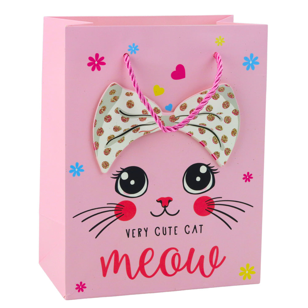 Papieren cadeauzakje met katten, glinsterend, roze, 23 x 18 x 10,5 cm (2)