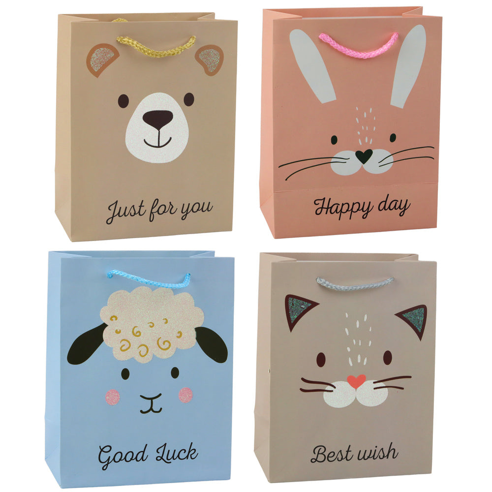 Glanzende papieren cadeautas met dierenthema, 23 x 18 x 10,5 cm