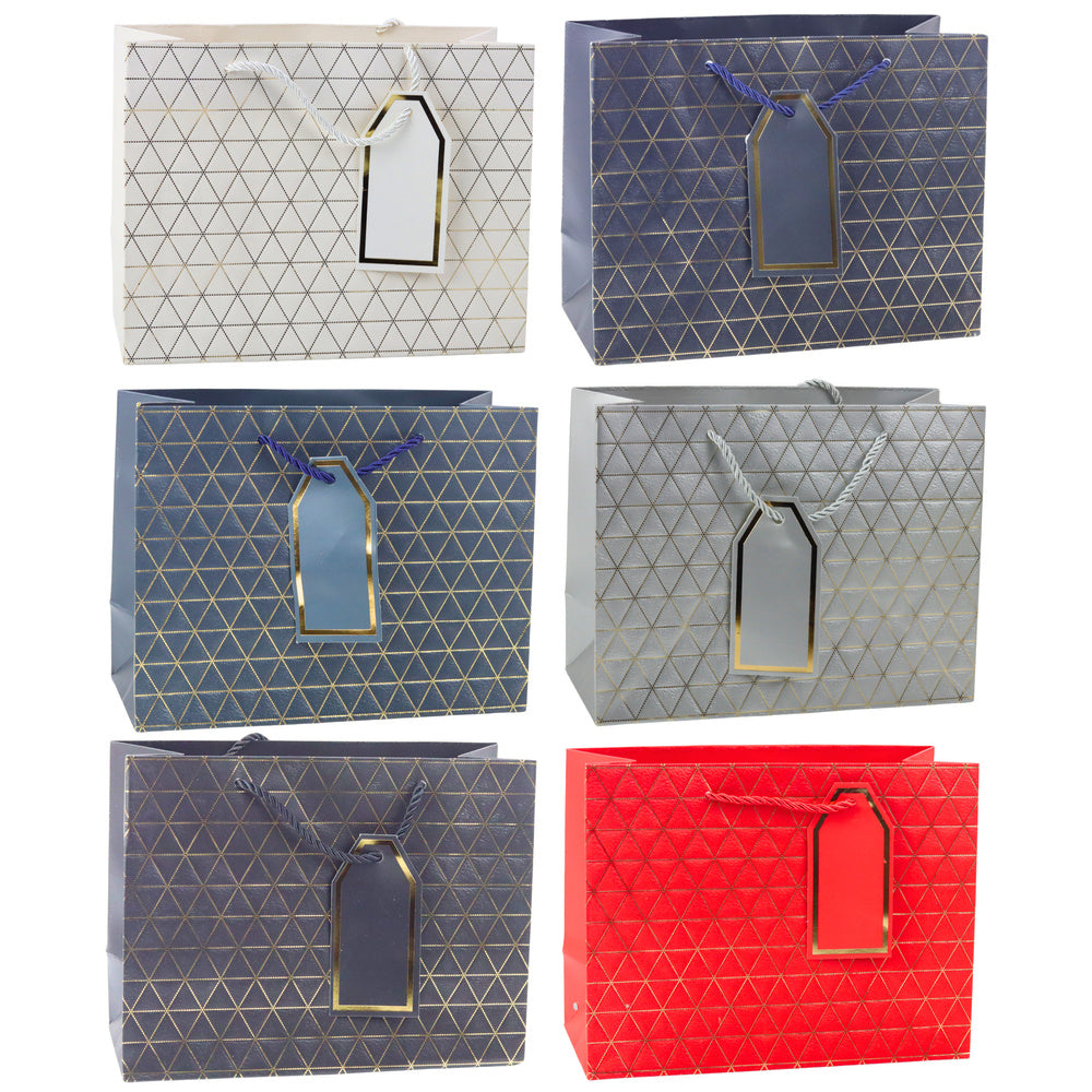 Geometrische cadeautas met gouden lijnen, 23 x 18 x 10 cm
