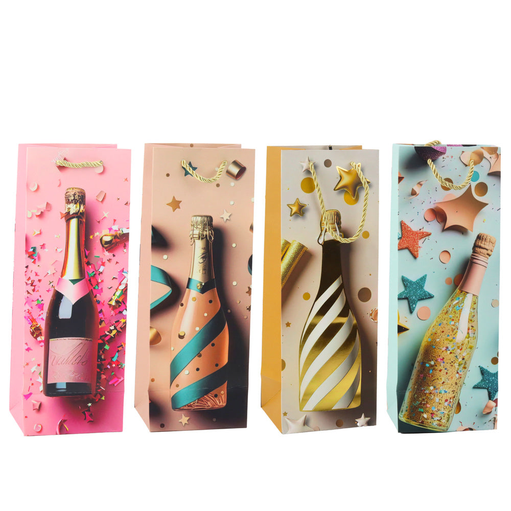 Papieren cadeauzakje voor een champagnefles, pastelkleuren, 35 x 12 x 9 cm