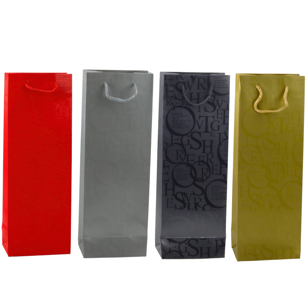 Cadeautas voor een wijnfles, patroon met woorden, 35 x 12 x 9 cm