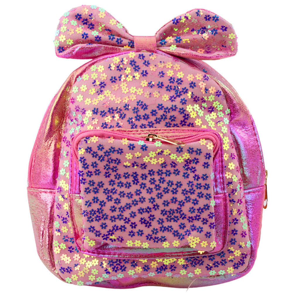 Kinderrugzak met pailletten, bloemen, strik, roze, 22 cm, 2,8 l