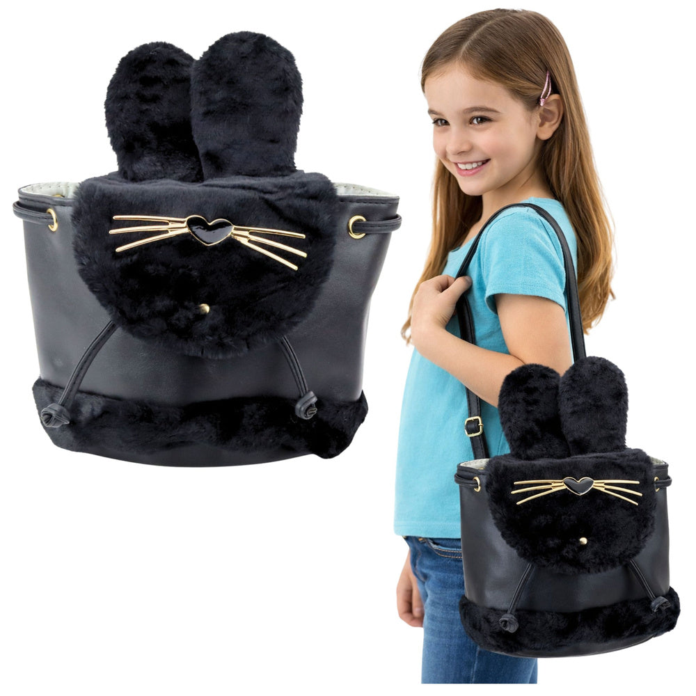 Kinderrugzak pluche oren verstelbare riem zwart 22cm 4L