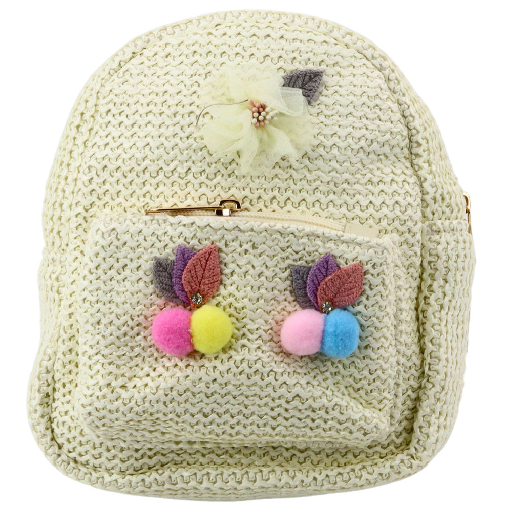 Kinderrugzak geborduurde pompons kleurrijk crème 20cm 2,5L