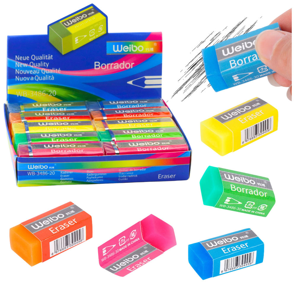 Schoolkantoor Gekleurde gum WB-3486-20 6cm Mix