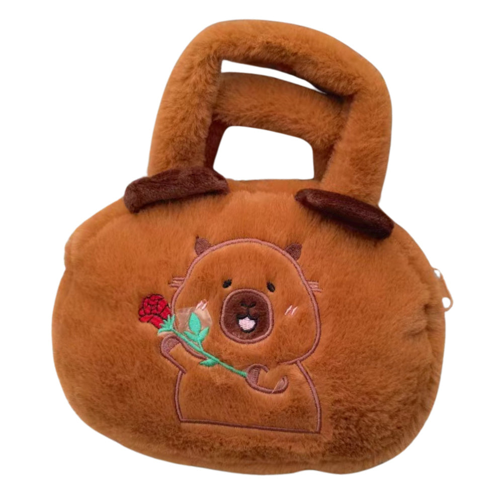 Capibara pluche tas met roos bruin 20cm (2)