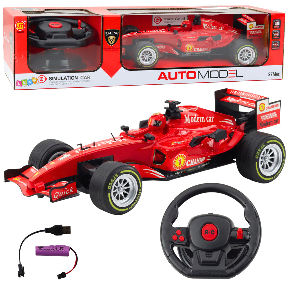RC-bestuurbare racewagen stuurwiel lichten geluiden 1:12 rood