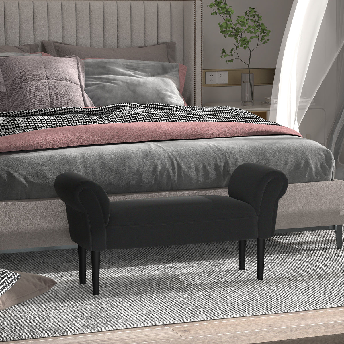 Bank, bedbank, tijdloos design, zachte bekleding, tot 130 kg, zwart, 102 x 36 x 51 cm (2)