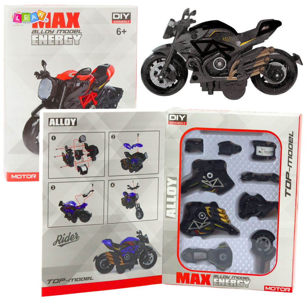 Motorfiets om in elkaar te zetten, schroeven, metaal, 1:14, DIY, gouden elementen, zwart
