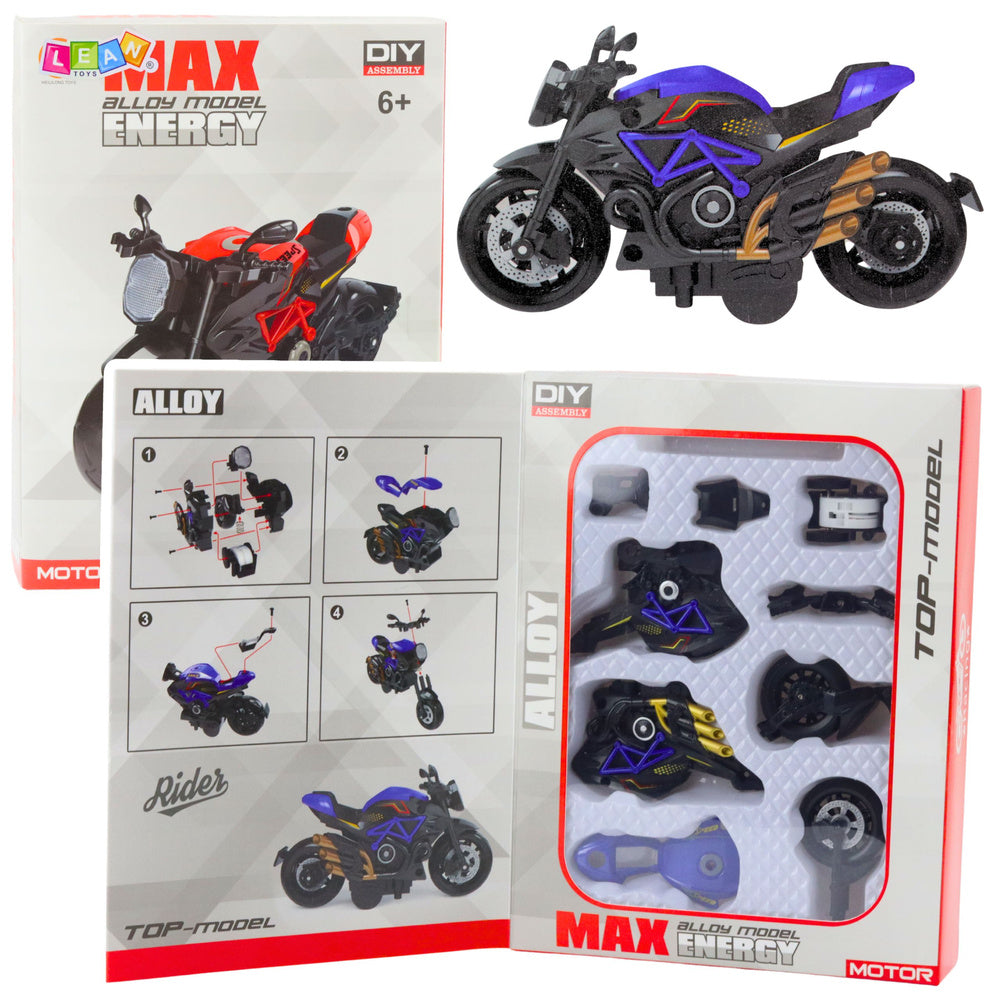 Motorfiets speelgoed om in elkaar te zetten van schroeven metaal 1:14 DIY Zwart en Blauw
