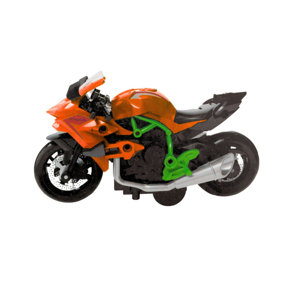 Motorfiets om in elkaar te zetten, schroeven, metaal, 1:14, doe-het-zelf, oranje-groen (2)