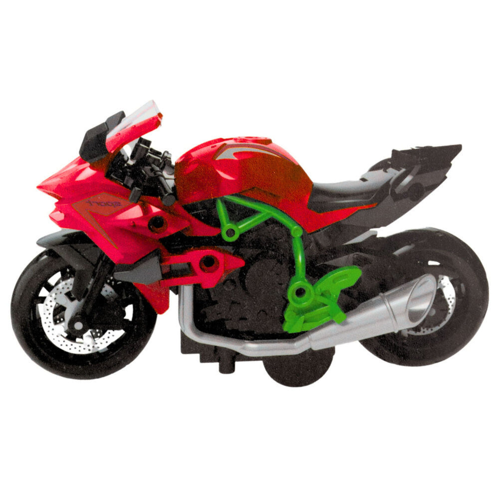 Motorfiets om in elkaar te zetten, schroeven, metaal, 1:14, DIY, groen-rood (2)