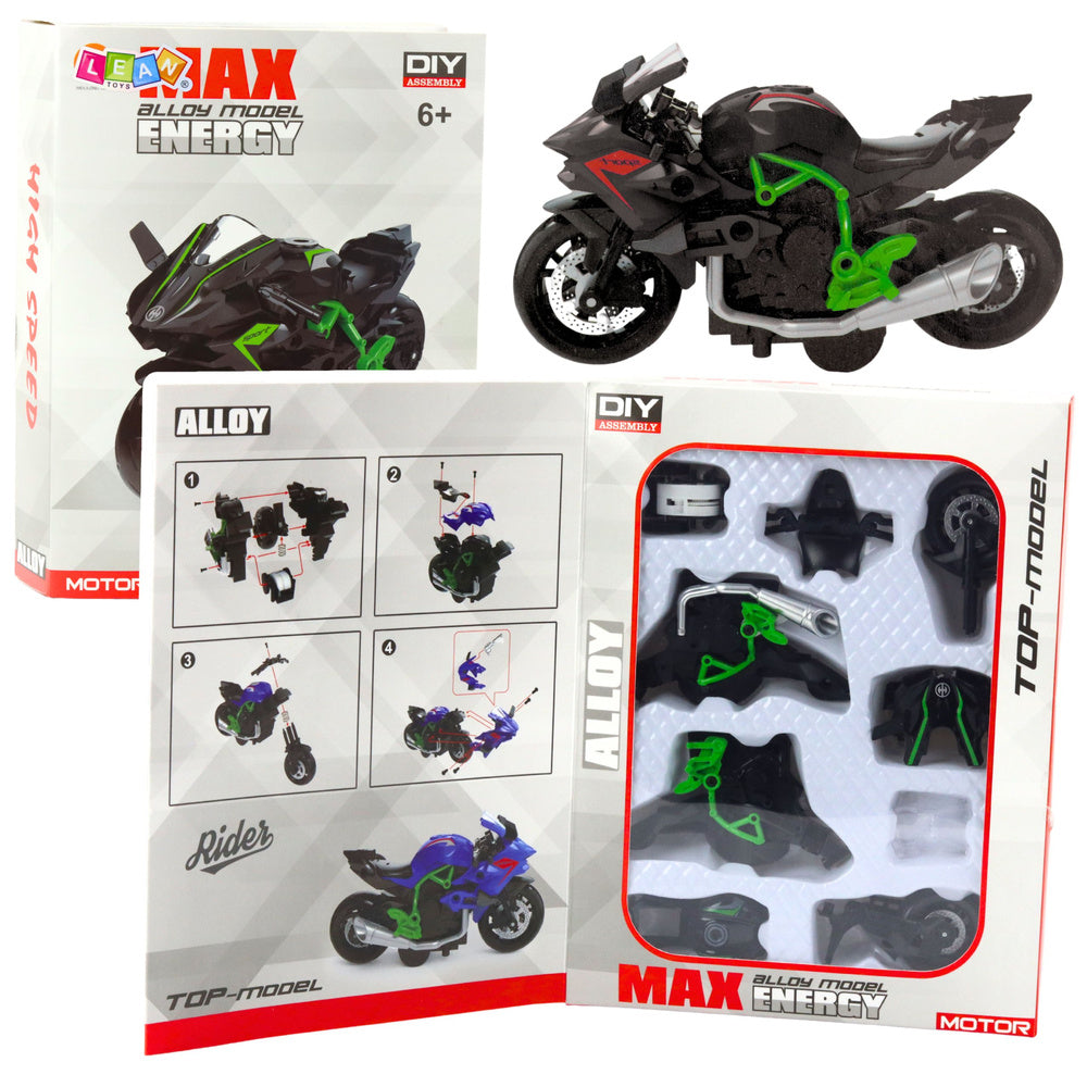 Motorfiets om in elkaar te zetten, schroeven, metaal, 1:14, DIY, groen-zwart