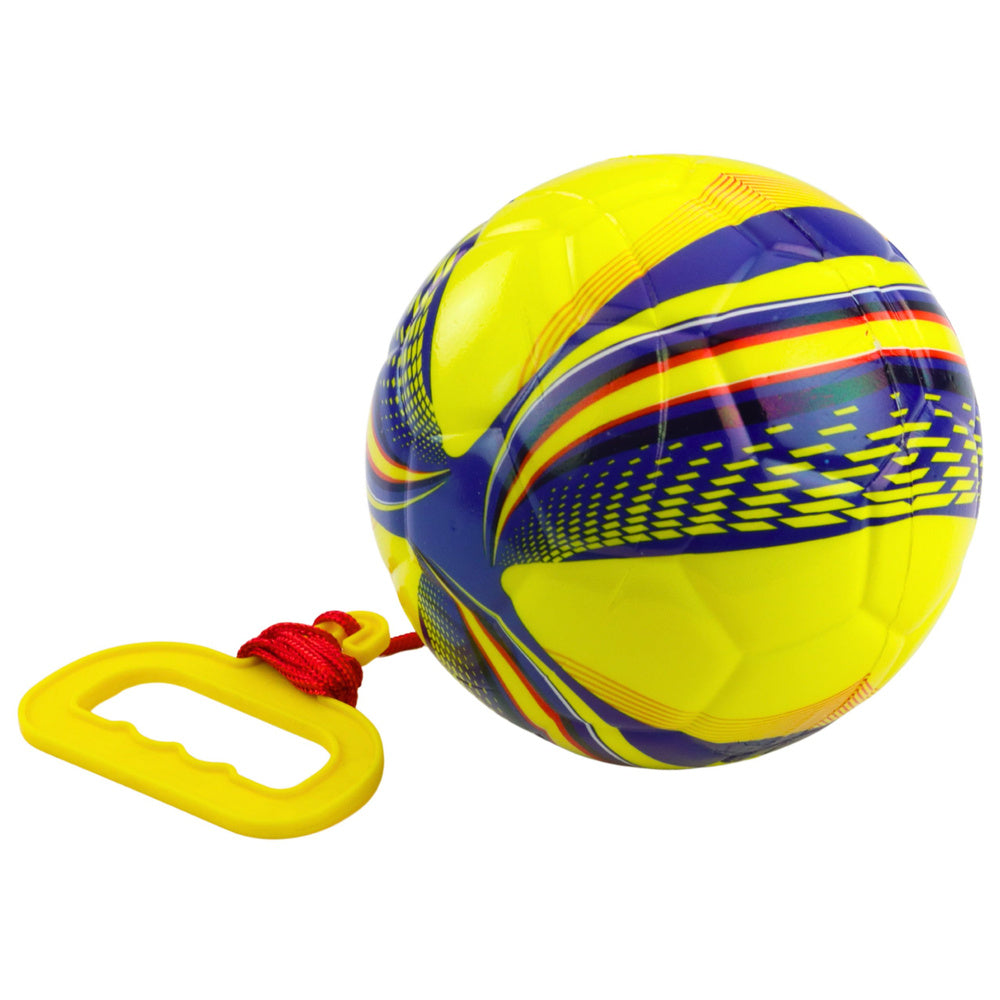 Schuimrubberen bal aan een touw met trekgreep geel 14cm (2)