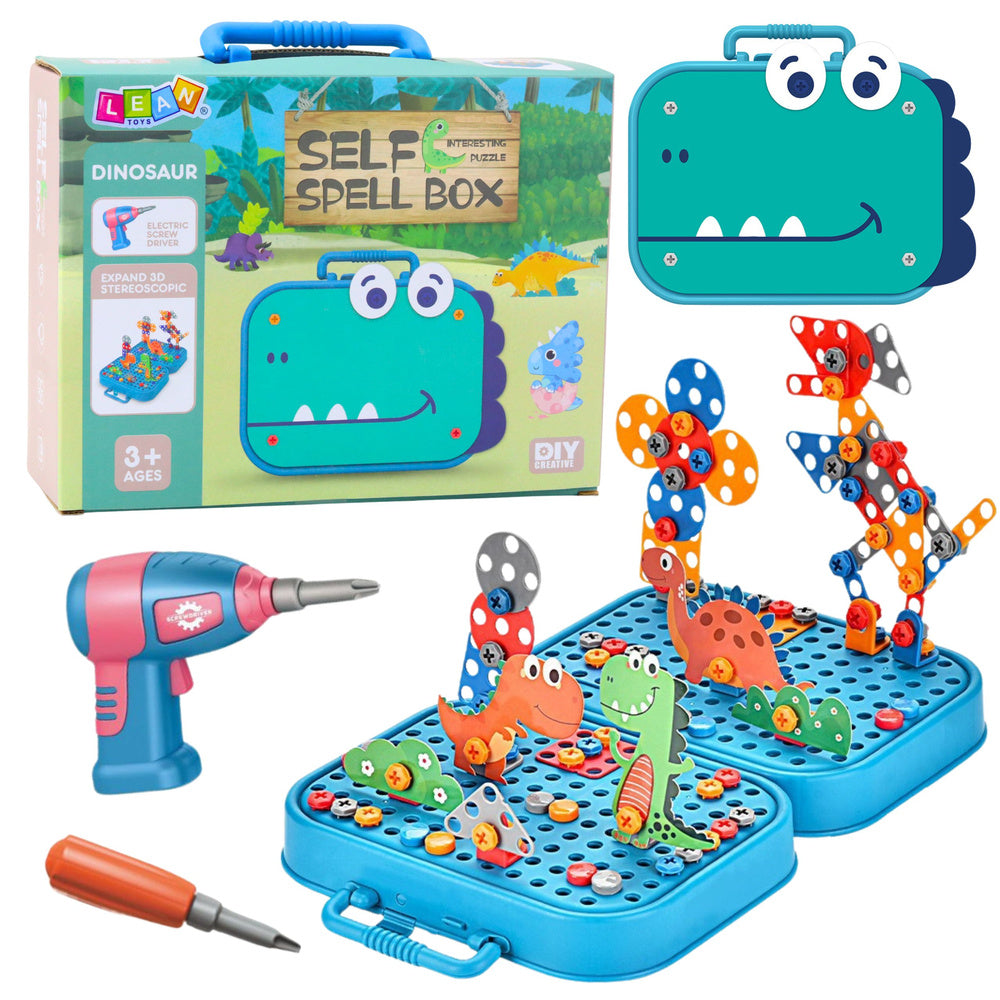 DIY-schroevendraaierset, koffer, puzzel, dinosaurus, blokken, schroevendraaier, 228-delig