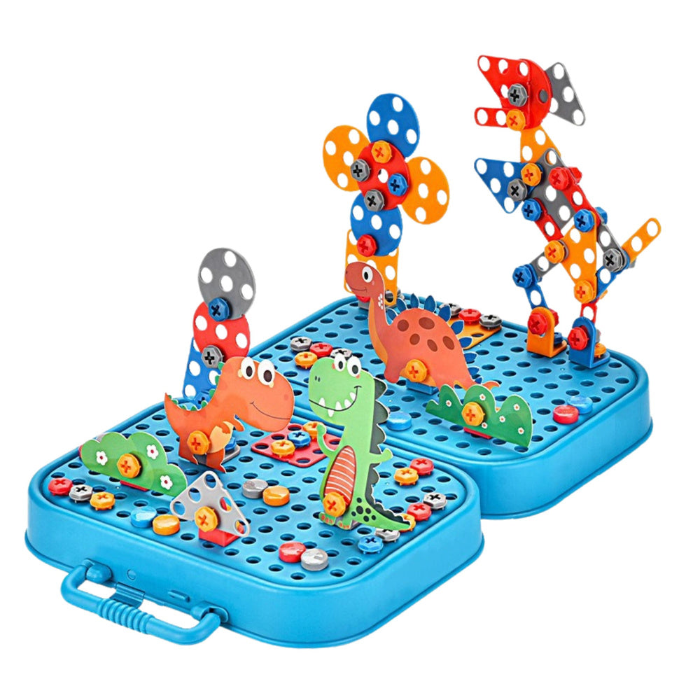DIY-schroevendraaierset, koffer, puzzel, dinosaurus, blokken, schroevendraaier, 228-delig (2)