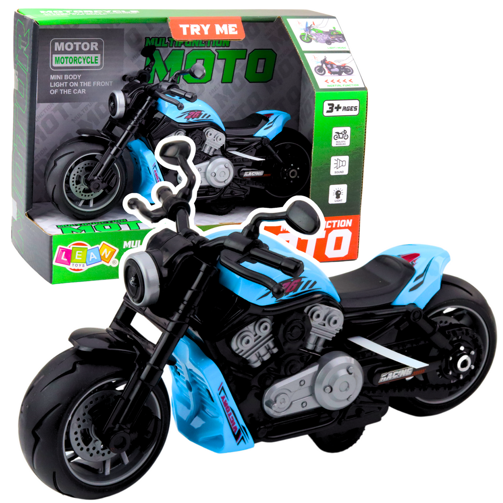 Batterieaangedreven speelgoedmotor met motor, lichten en geluiden, blauw