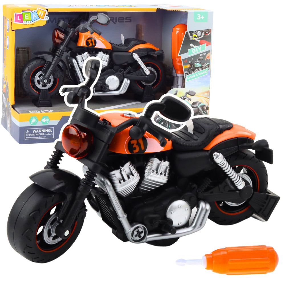 DIY Motorfiets draaien opschroeven lichten geluiden oranje