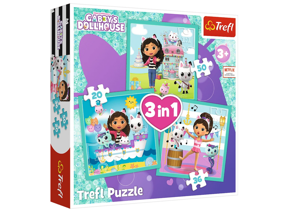 Gabby's Poppenhuis 3-in-1 puzzel, Gabby Trefl 34871 activiteiten
