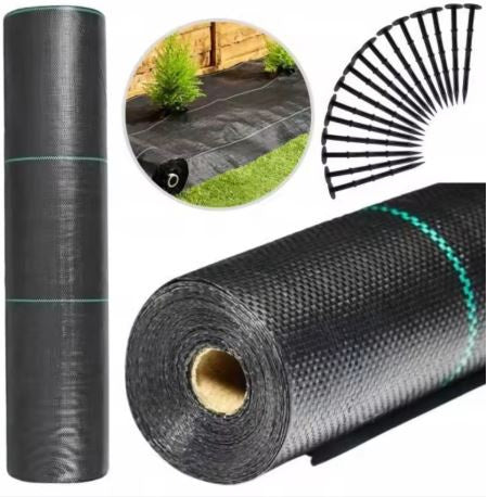 Zwart agrotextiel 1100 cm x 50 m UV 135 g onkruidwerend agrotextiel + verankeringen