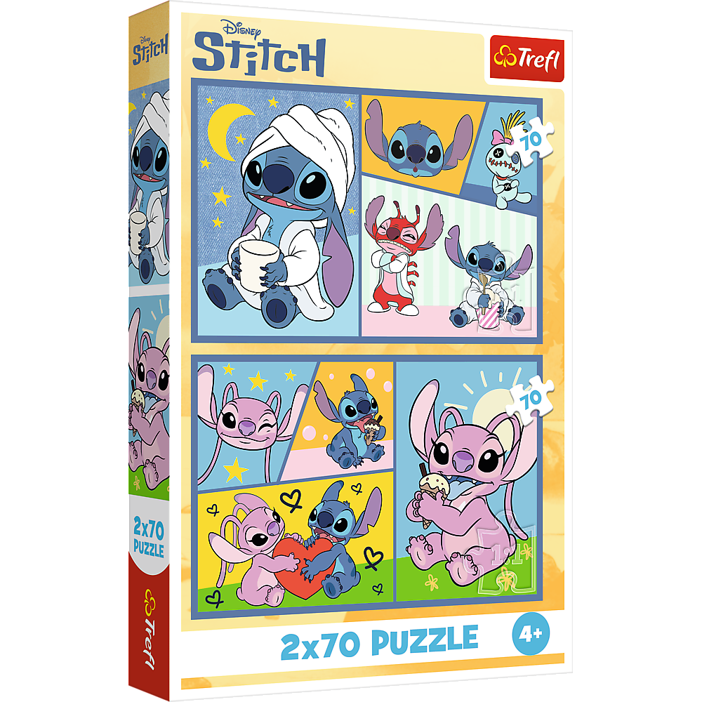 Puzzel 2x70 Met Stitch is er geen moment van verveling Disney Lilo Stitch Trefl 34444