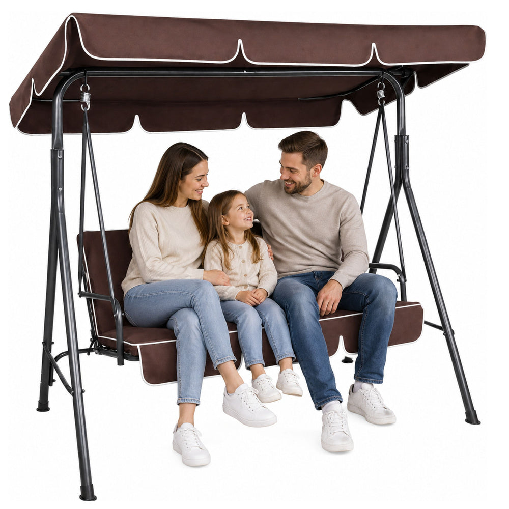 Driepersoons tuinschommel schommelkussen matras bruin (2)
