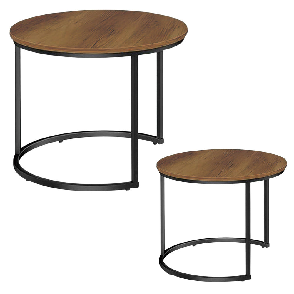 2-in-1 set ronde salontafels vintage natuurhout 60x45cm 40x40cm (2)