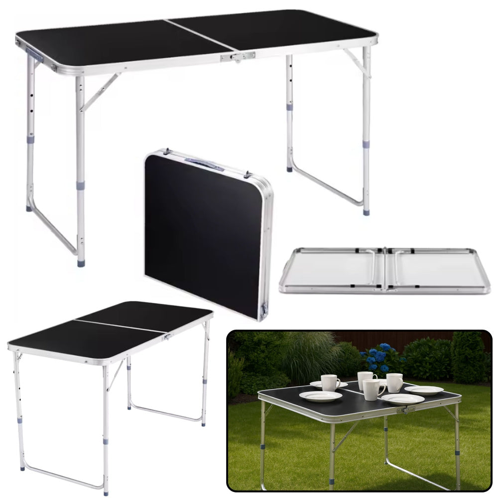 Opvouwbare campingtafel verstelbaar aluminium zwart 120x60cm