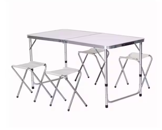 Opvouwbare campingtafelset met 4 stoelen, grijs (2)