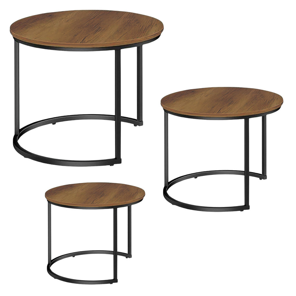 3-in-1 set ronde salontafels, vintage, natuurlijk hout, 51 cm, 40 cm, 30 cm (2)