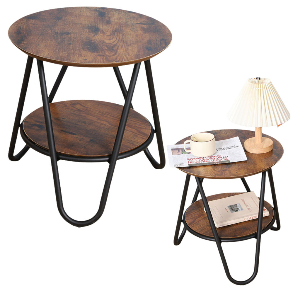Ronde salontafel met extra legplank, industrieel vintage, 40x42cm