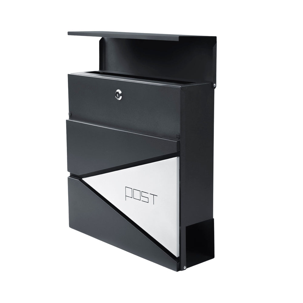 Grote brievenbus voor post en kranten, antraciet, opschrift POST, 37x37x10,5 cm (2)