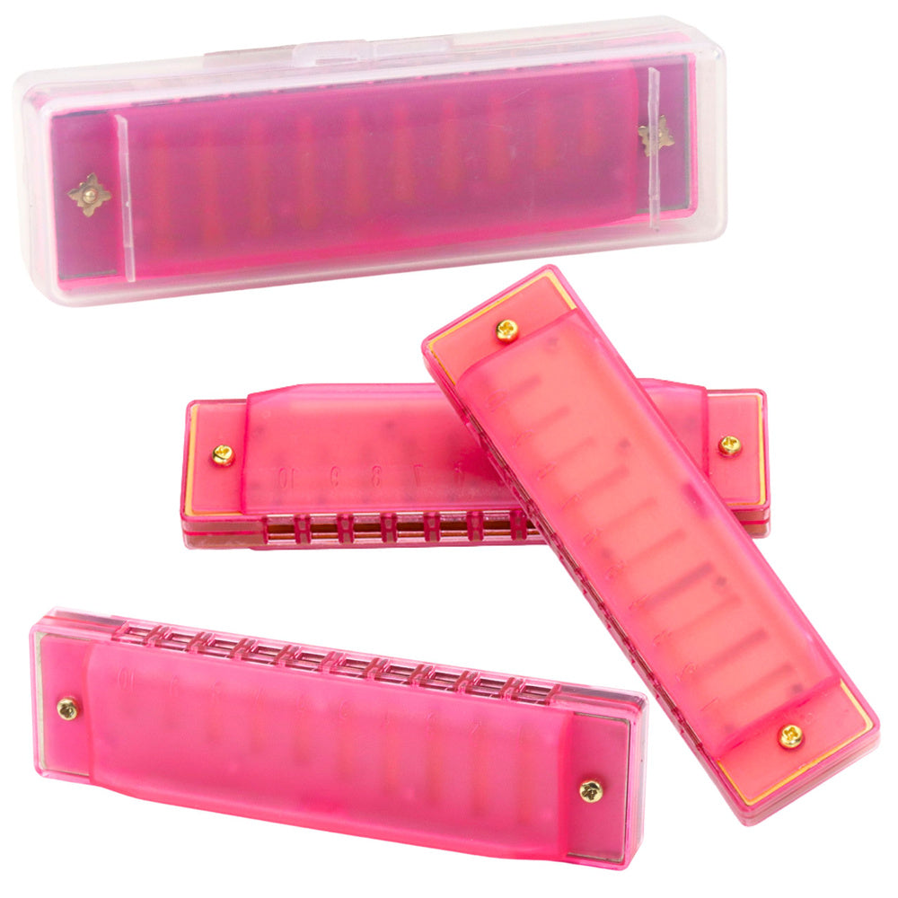 10-gaats mondharmonica voor beginners, roze etui