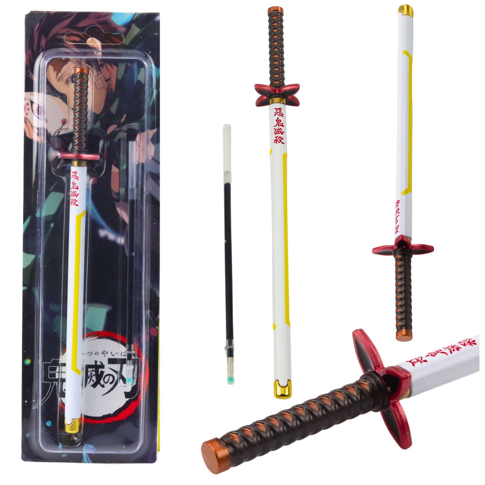 Katana zwaard anime balpen metaal zwarte inkt navulbaar wit en geel