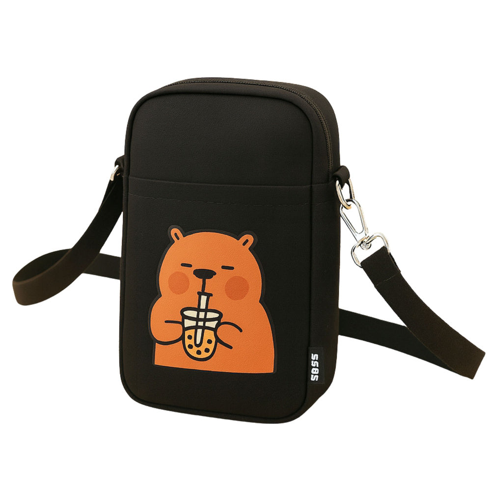 Capibara schoudertas met verstelbare riem, zwart, 20 x 14,5 cm