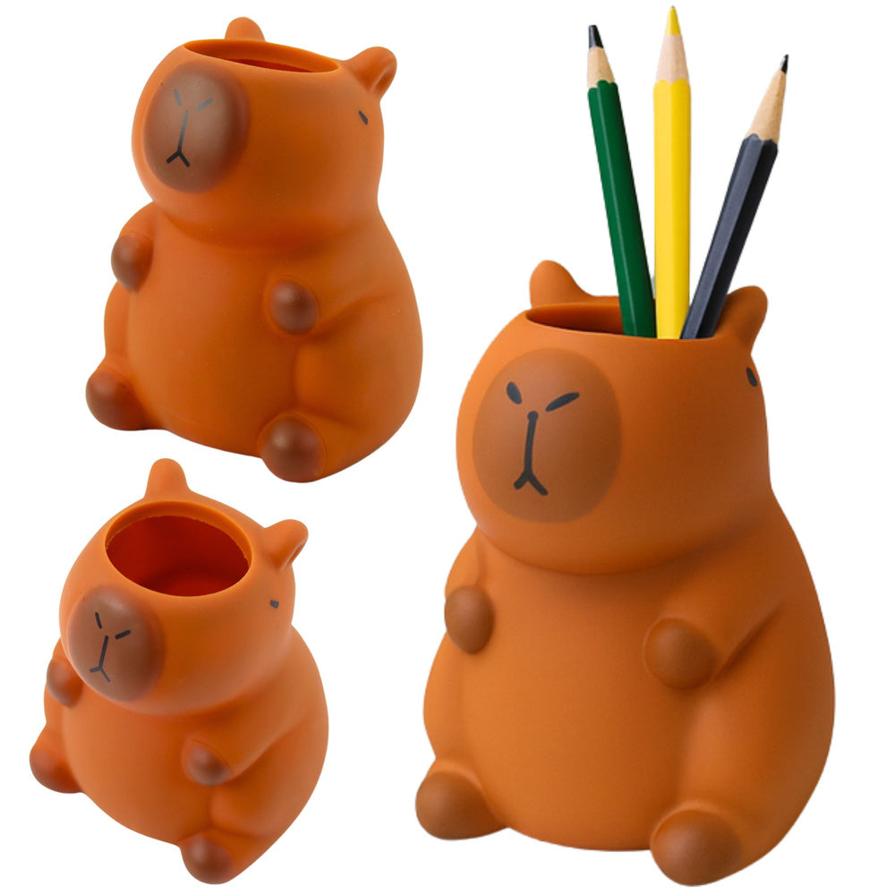 Capybara pennenhouder-figuur, bruin, 10 x 7 cm