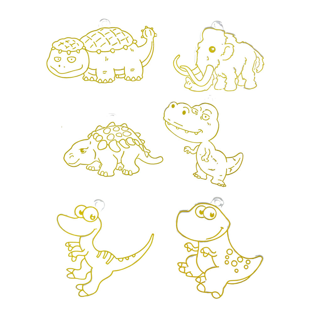 DIY creatieve set glas-in-lood-sleutelhangers dinosaurussen markers 6 stuks (2)
