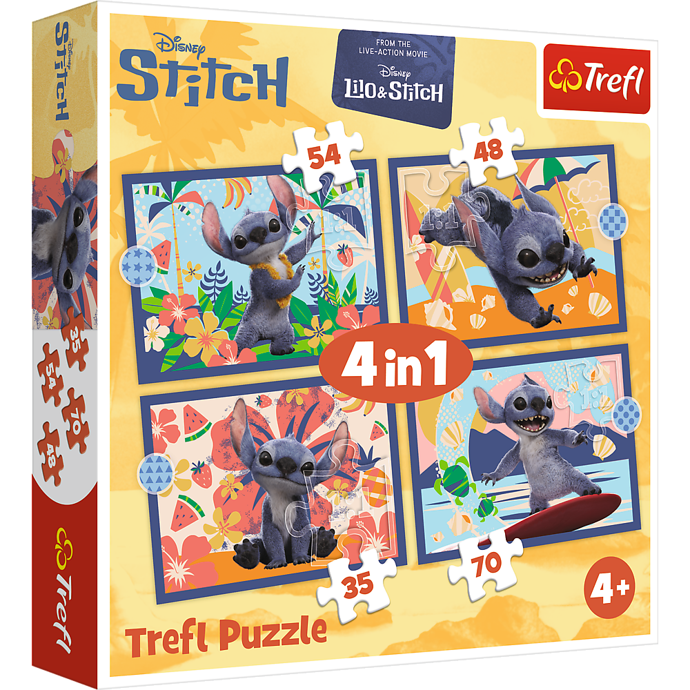 4-in-1 Puzzel – Vakantie op Hawaï – Disney Stitch Trefl 34666