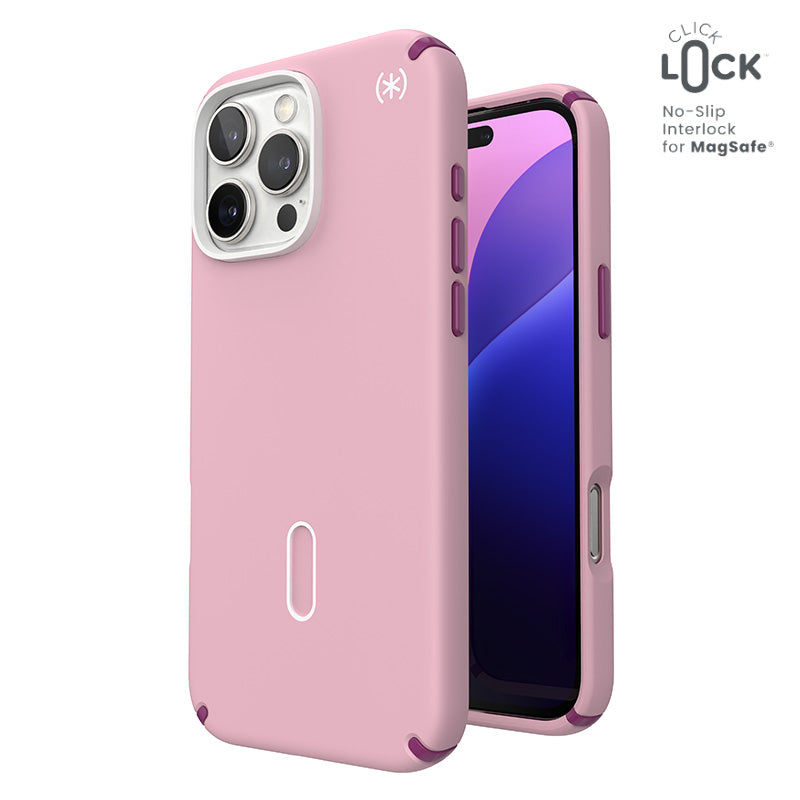 Speck Presidio2 Pro ClickLock & MagSafe hoesje - iPhone 16 Pro Max (poederroze / frambozenpaars / wit)