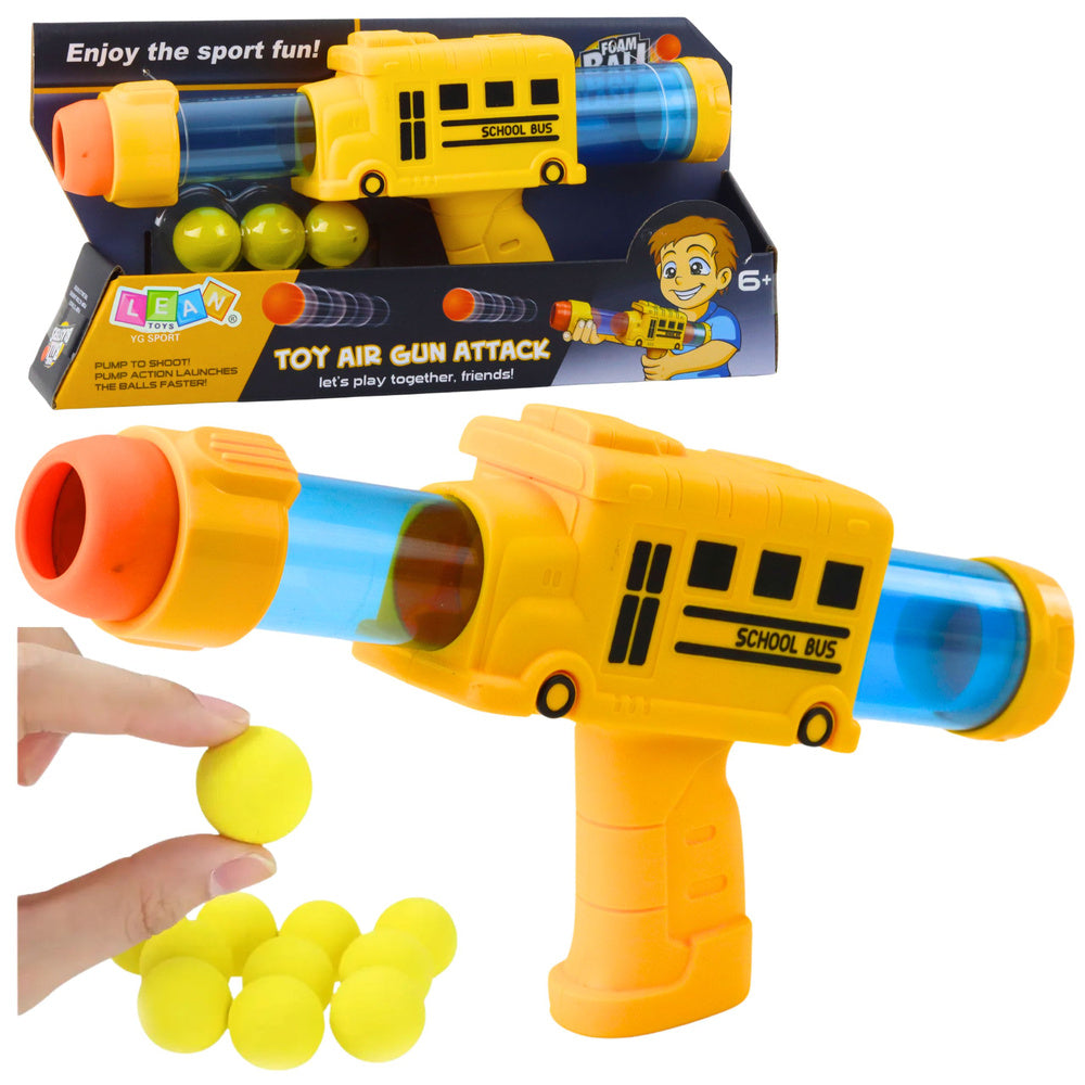 Schuimballenpistool schoolbus geel 6 stuks.