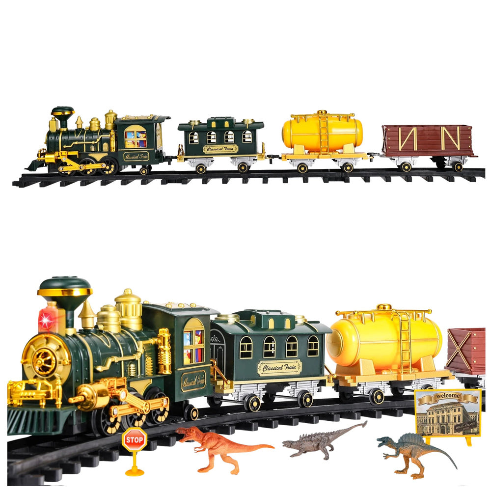 Klassieke trein met dinosaurussen, licht, geluid en rook, 39-delig (2)