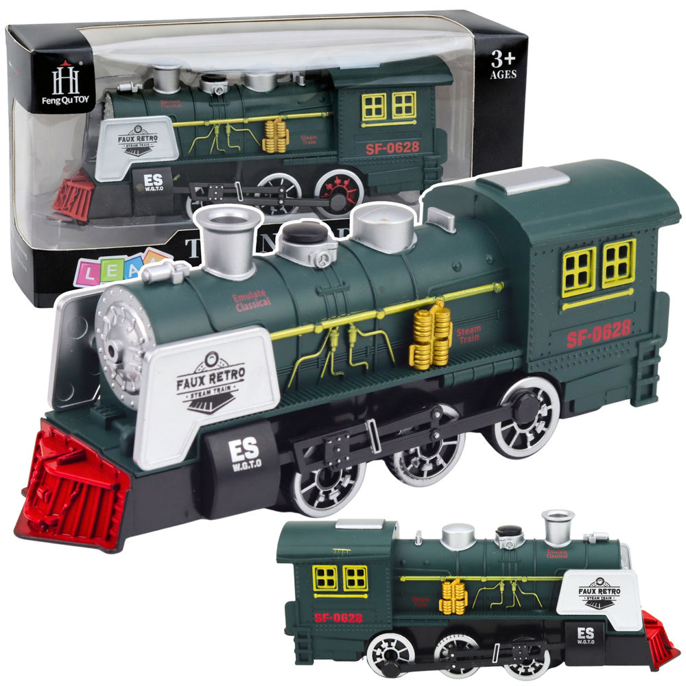 Klassieke locomotief hindernissensor rooklichten geluiden groen