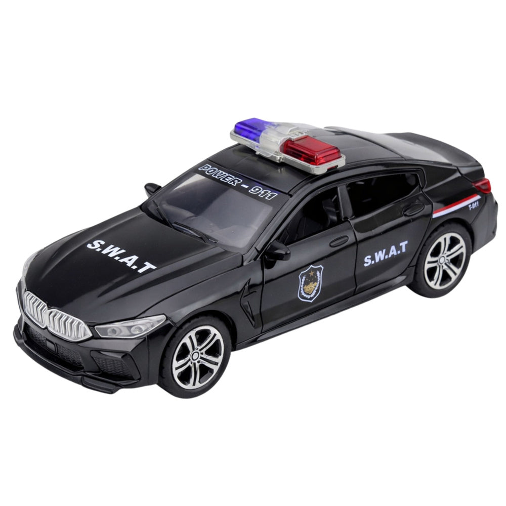 SWAT-speciale eenheid voertuig opent deuren, rijverlichting, geluiden, zwart