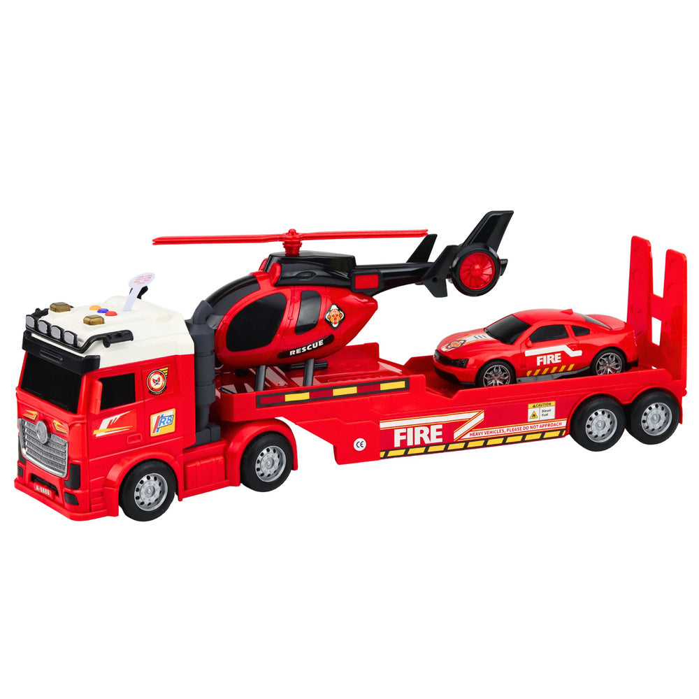Brandweerreddingsset met sleepwagen, auto, helikopter, licht en geluid (2)