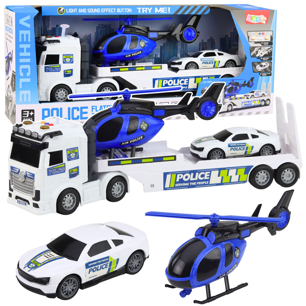 Politieauto, takelwagen, auto, helikopter, zwaailicht, geluidsset