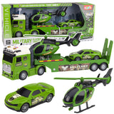Militaire set: militaire vrachtwagen, takelwagen, auto, helikopter, lichten, geluid
