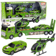 Militaire set: militaire vrachtwagen, takelwagen, auto, helikopter, lichten, geluid