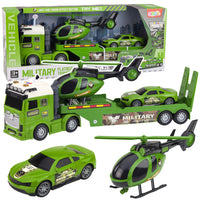 Militaire set: militaire vrachtwagen, takelwagen, auto, helikopter, lichten, geluid